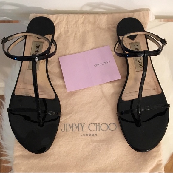 JIMMY CHOO BLACK PATENT LEATHER SANDALS - Picture 4 of 8